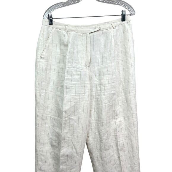 Evan Picone Womens Linen 2 pcs Top and Pants Stripe Long Sleeve Cream‎ Tan Sz 12 - Picture 7 of 11